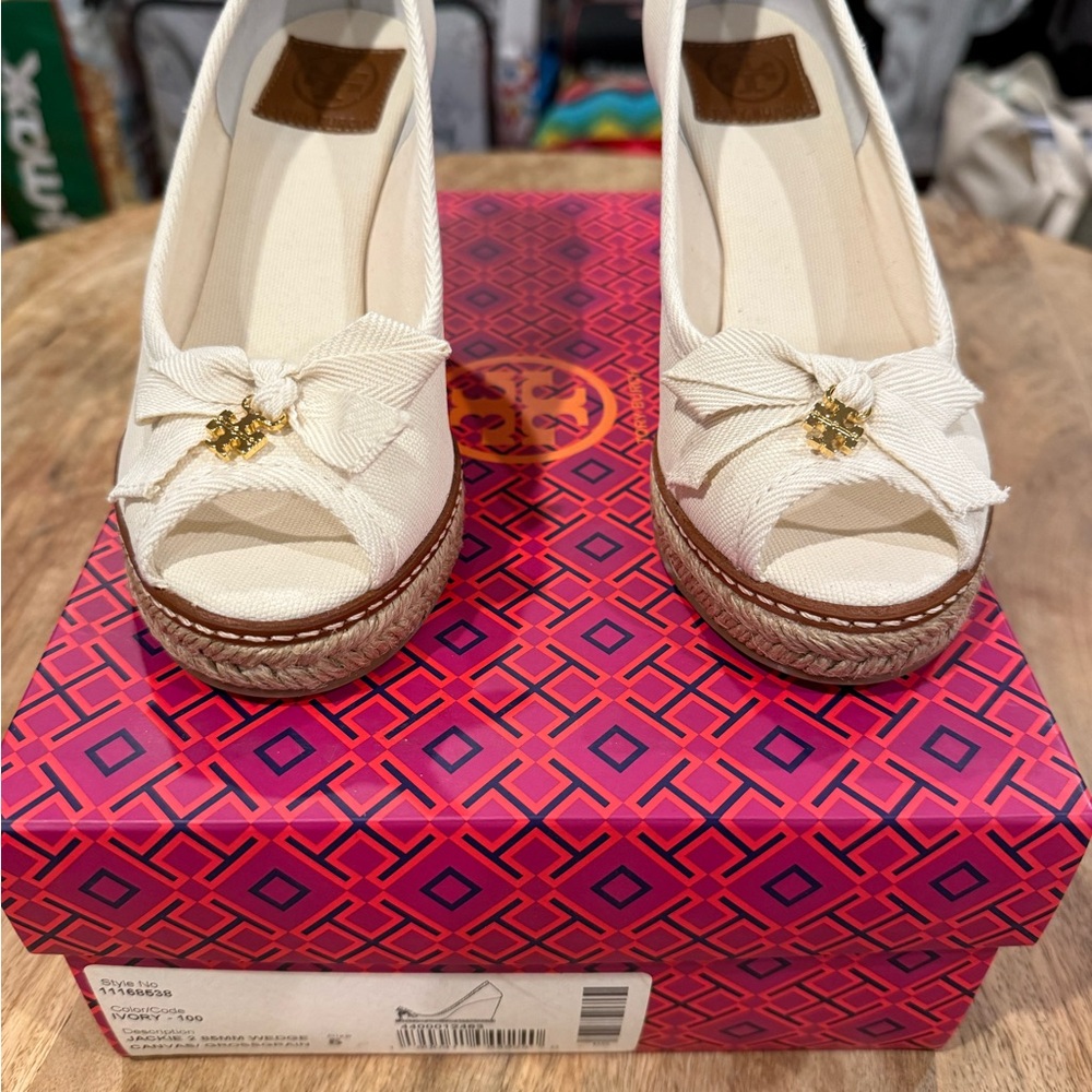 Tory Burch Cream Espadrille Wedges